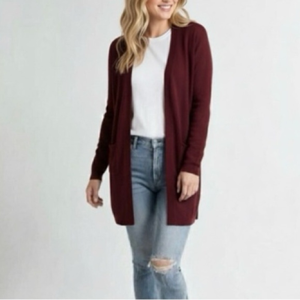 NWT Revive Cashmere Merino Wool Cashmere blend Burgundy Cardigan Size S